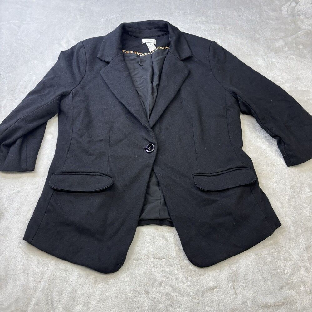 Chicos Women’s Black Ponte Knit Lined Blazer Size 1 US 8/10 1 Button 3/4 Sleeve